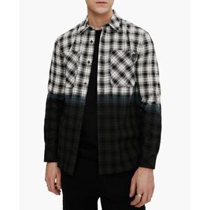 NWT ELEVENPARIS Slim Fit Dip Dye Plaid Button-Up Long Sleeve Shirt in Black